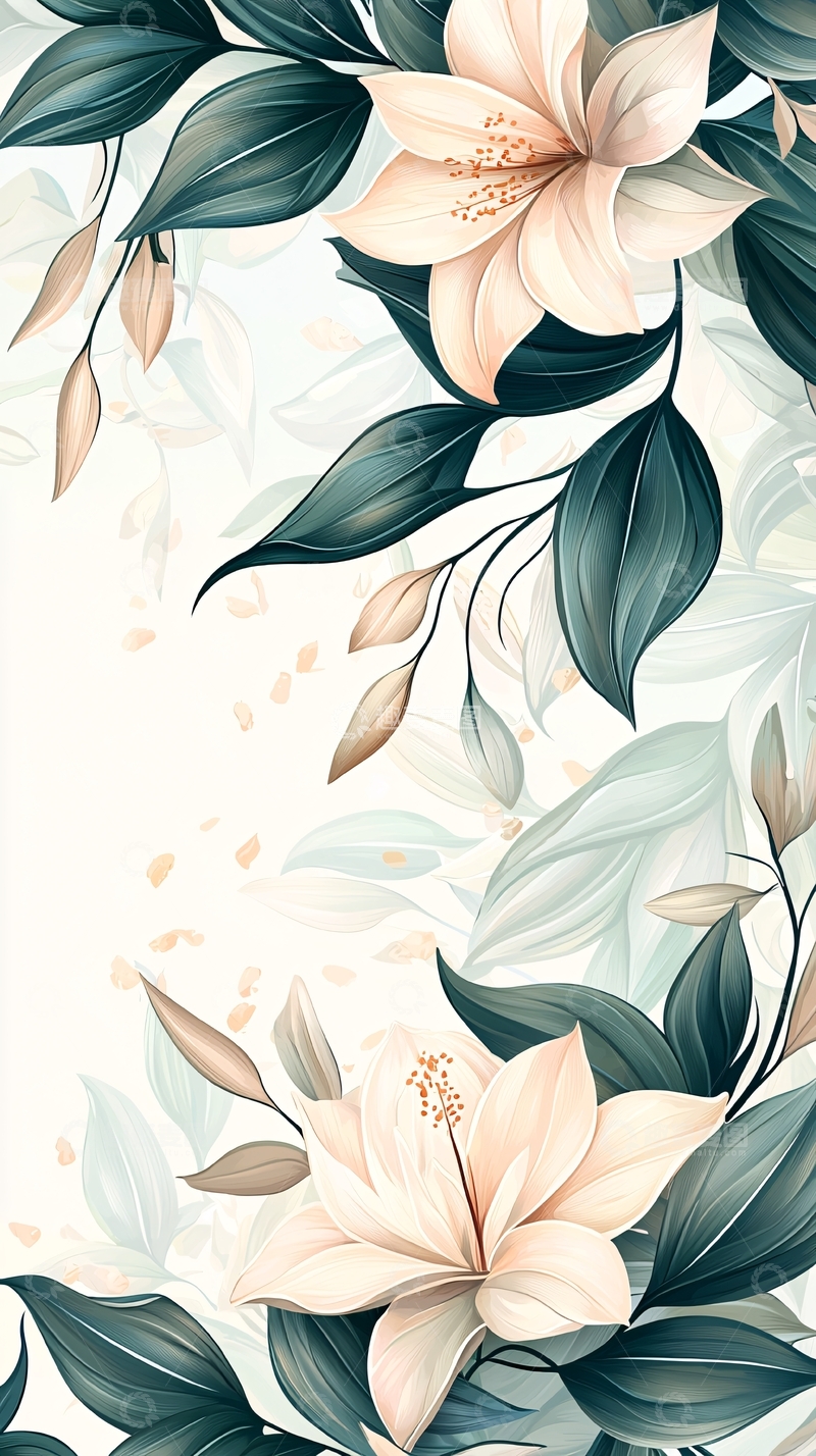 高清大图下载【趣麦麦图】淡雅百合与绿叶背景图