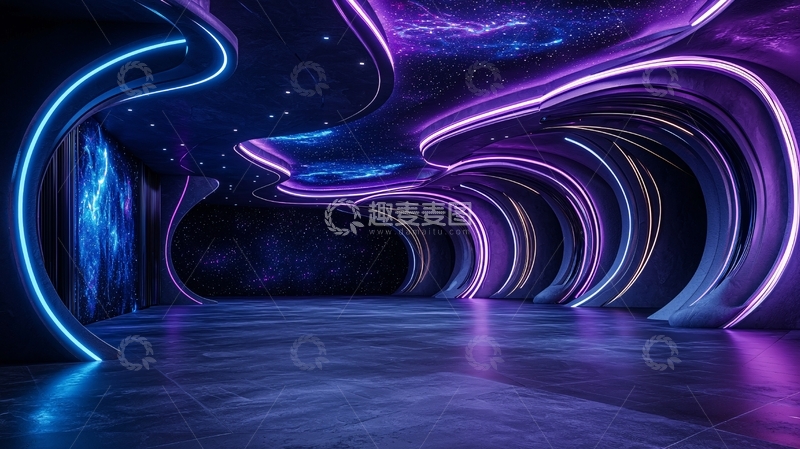 高清大图下载【趣麦麦图】未来感星空走廊背景