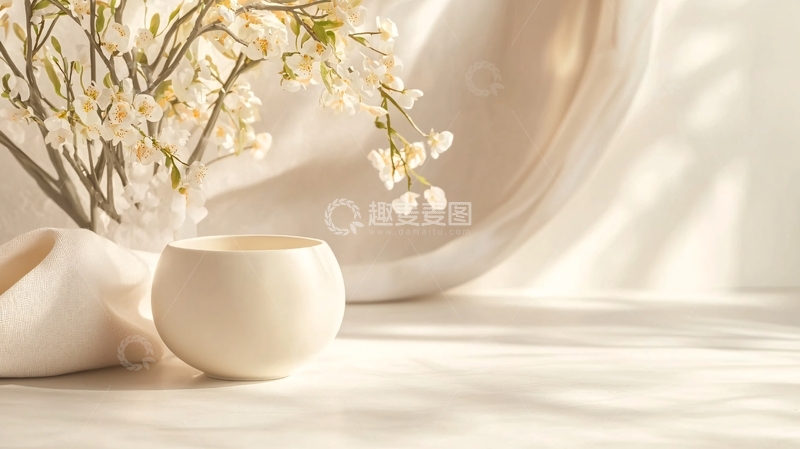 高清大图下载【趣麦麦图】简约白色花瓶与花卉装饰