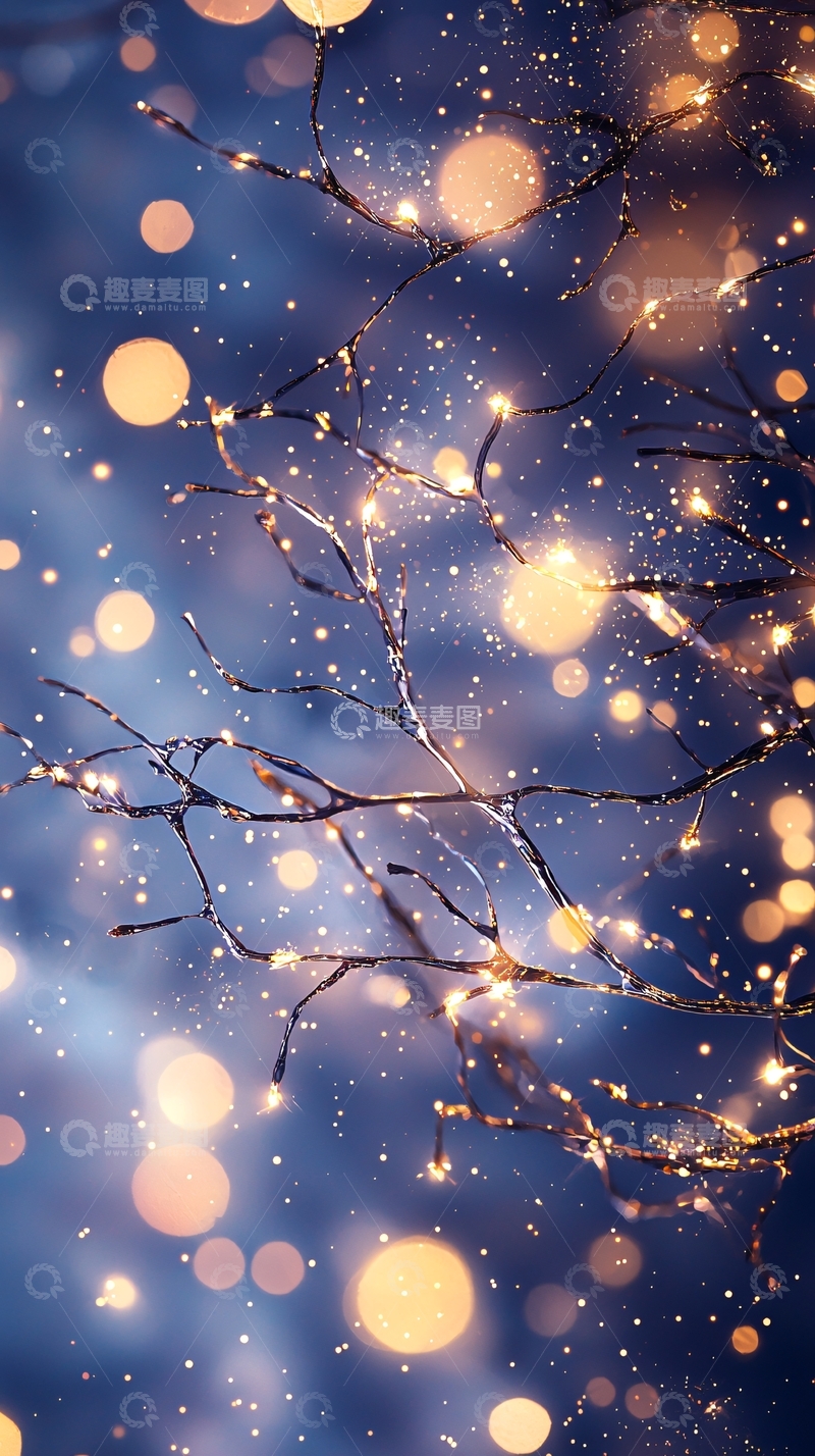 高清大图下载【趣麦麦图】冬夜树枝上的灯光