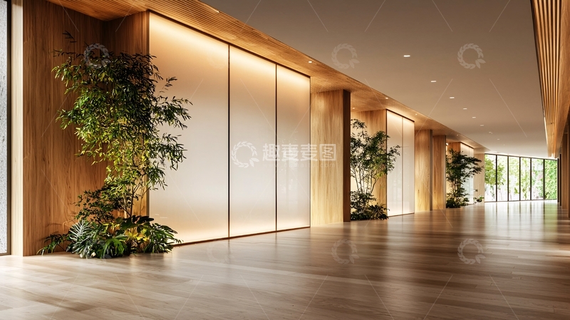 高清大图下载【趣麦麦图】现代木质走廊与植物装饰
