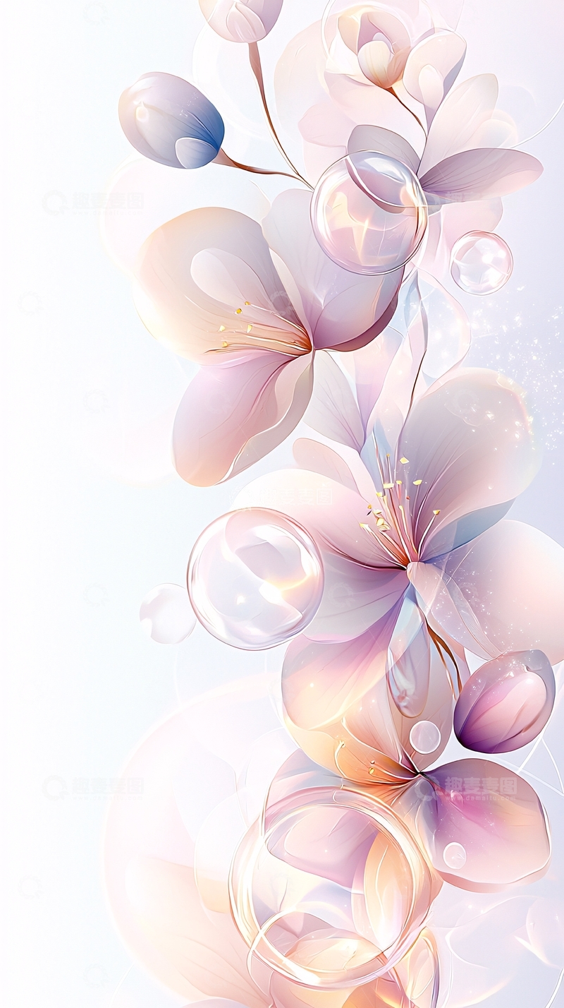 高清大图下载【趣麦麦图】梦幻花朵泡泡背景图