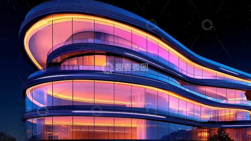 高清大图下载【趣麦麦图】现代流线型建筑夜景