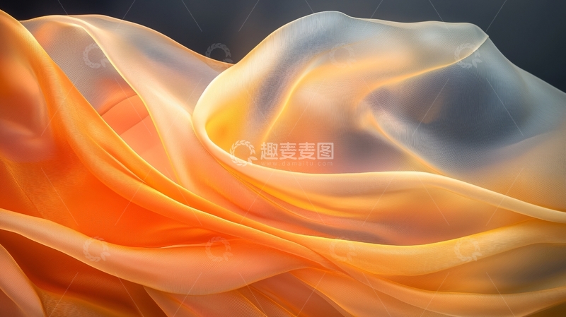 高清大图下载【趣麦麦图】飘逸橙色丝带纹理背景