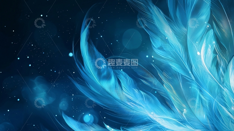 高清大图下载【趣麦麦图】蓝色羽毛星空背景