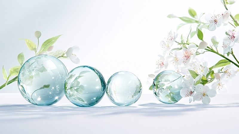 高清大图下载【趣麦麦图】玻璃球与花卉的艺术排列