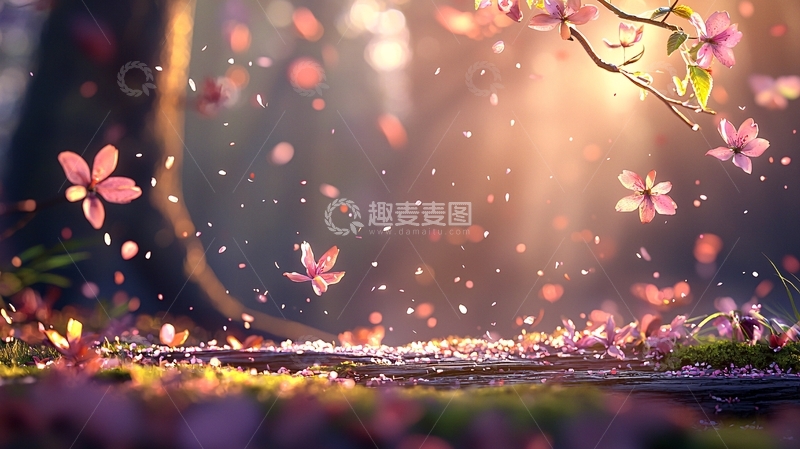 高清大图下载【趣麦麦图】梦幻樱花飘落场景