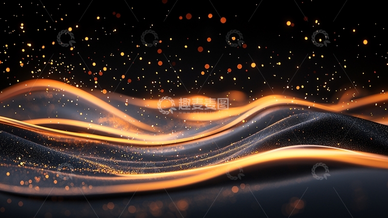 高清大图下载【趣麦麦图】-金色波浪与光点的艺术背景