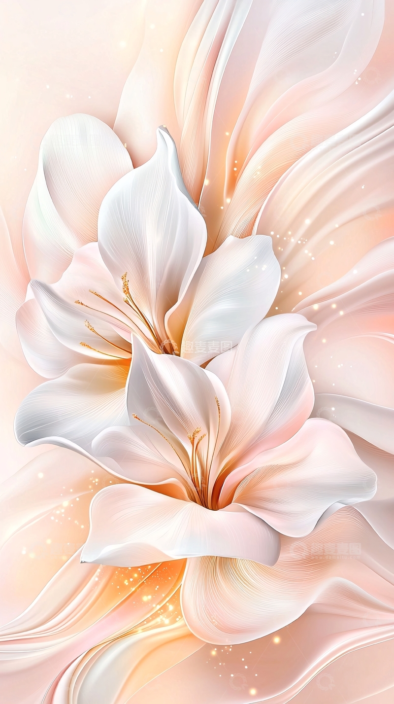 高清大图下载【趣麦麦图】梦幻百合花艺术插画背景