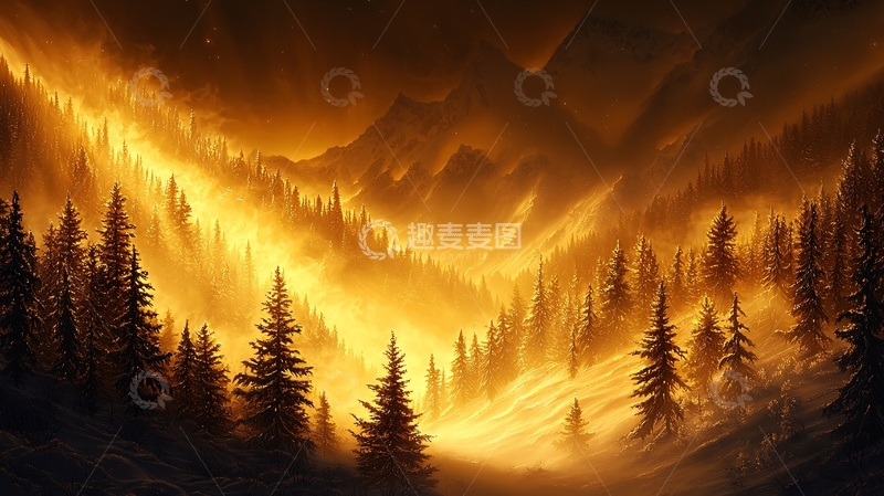 高清大图下载【趣麦麦图】金色山林夜景