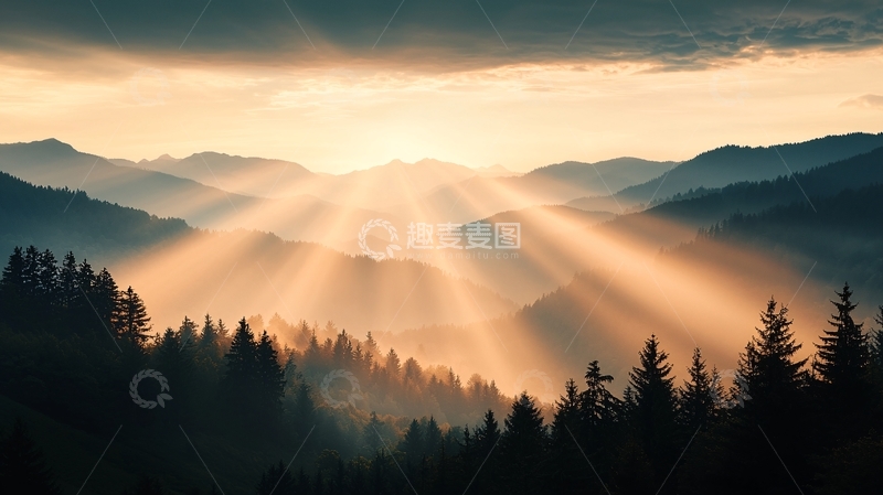 高清大图下载【趣麦麦图】晨光穿透山林