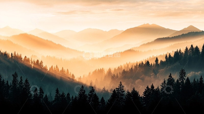 高清大图下载【趣麦麦图】晨雾中的山林风景