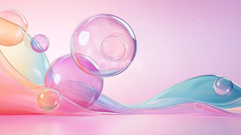 高清大图下载【趣麦麦图】梦幻泡泡与波浪背景