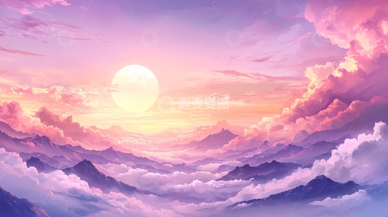 高清大图下载【趣麦麦图】梦幻山峦夕阳美景