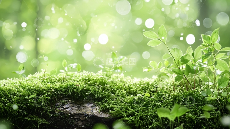 高清大图下载【趣麦麦图】绿色苔藓上的小植物