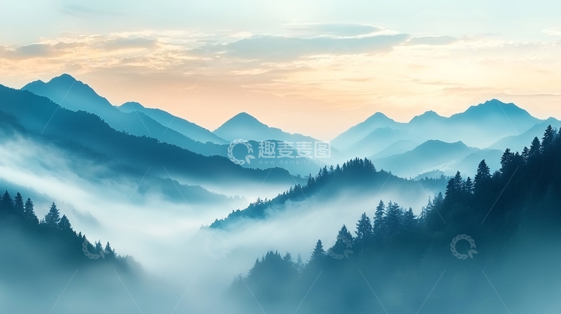 高清大图下载【趣麦麦图】晨雾中的山峦