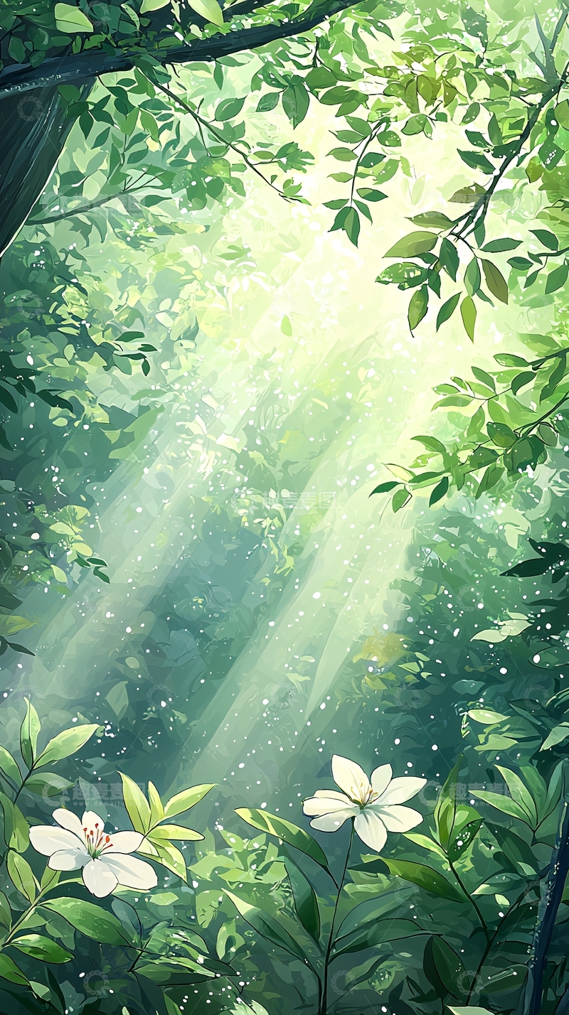 高清大图下载【趣麦麦图】森林中的阳光与花朵