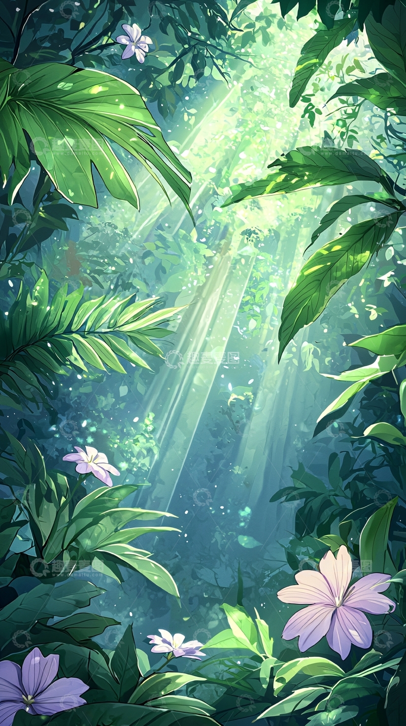 高清大图下载【趣麦麦图】阳光穿透丛林的梦幻场景