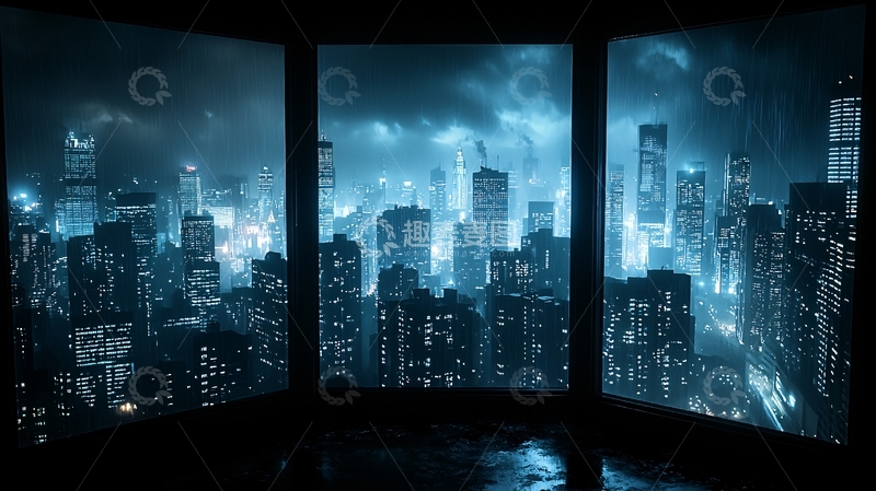 高清大图下载【趣麦麦图】雨夜城市高楼建筑风光