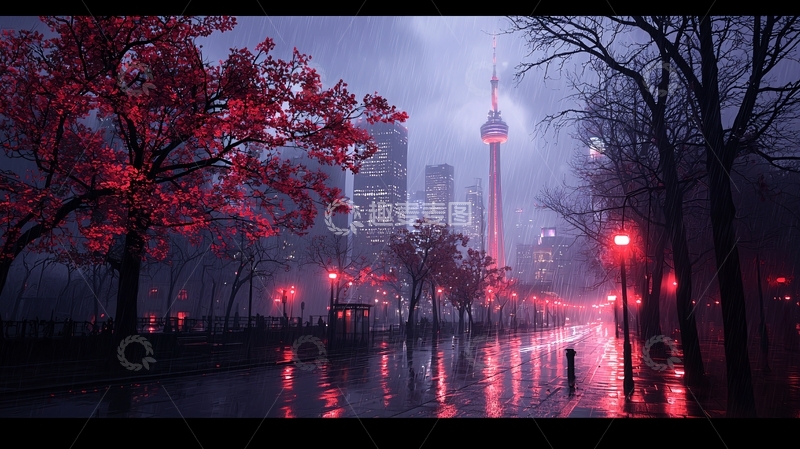 高清大图下载【趣麦麦图】雨夜城市灯光璀璨