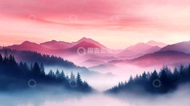 高清大图下载【趣麦麦图】晨雾山峦风景图
