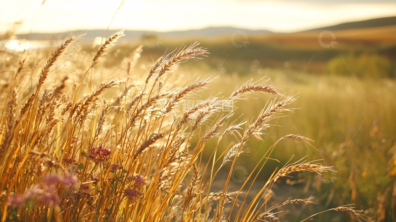 高清大图下载【趣麦麦图】夕阳下的麦田风景