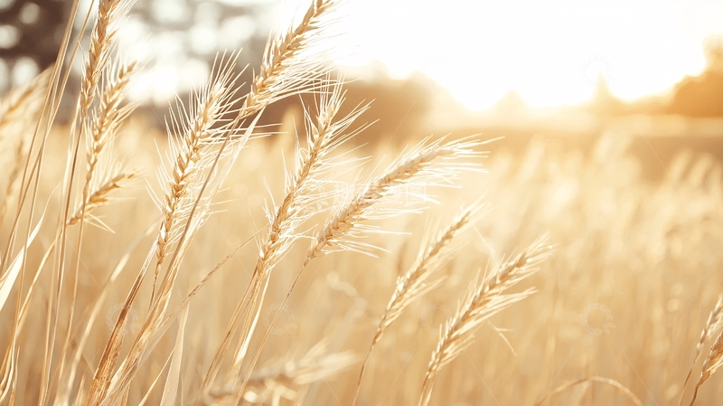 高清大图下载【趣麦麦图】金色麦田夕阳下的丰收景象