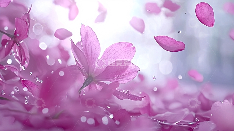 高清大图下载【趣麦麦图】粉色花瓣雨背景素材