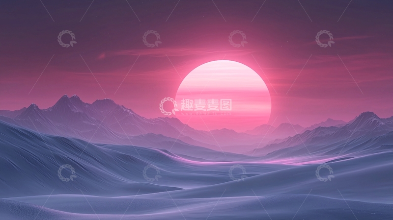 高清大图下载【趣麦麦图】粉红日落雪山沙漠风景