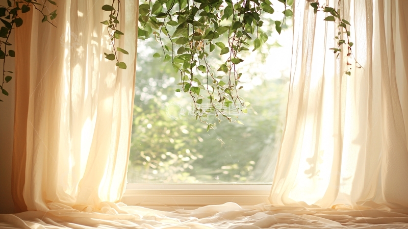 高清大图下载【趣麦麦图】阳光透过窗帘的卧室场景