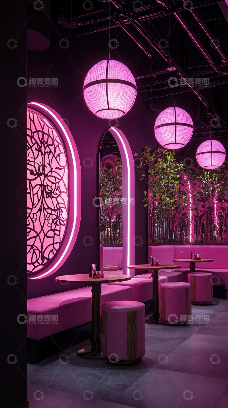 高清大图下载【趣麦麦图】霓虹灯下的粉色酒吧