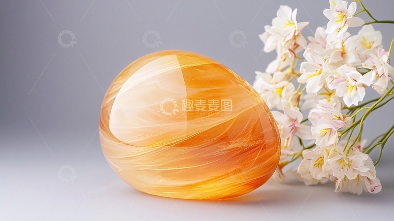 高清大图下载【趣麦麦图】橙色玻璃球与白色花朵