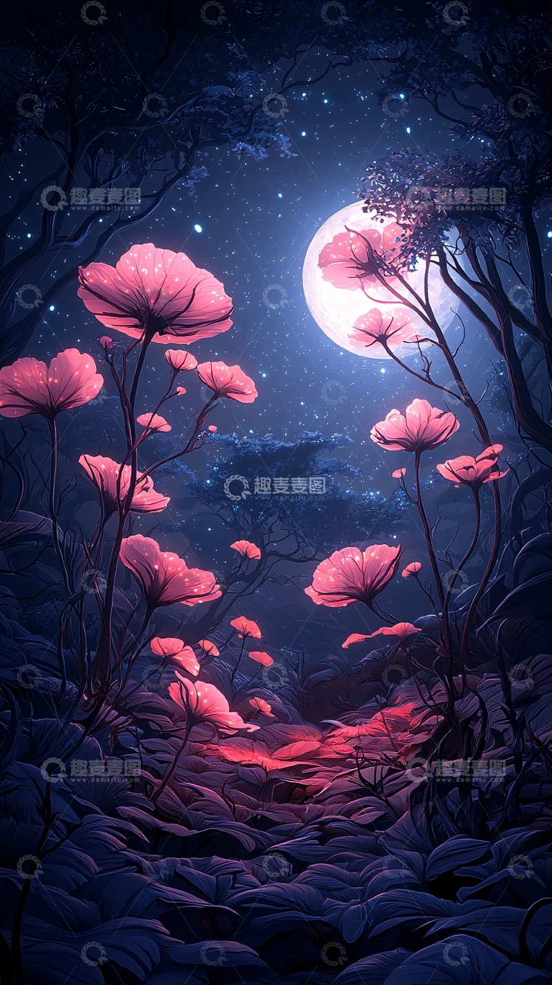 高清大图下载【趣麦麦图】月光下的神秘森林