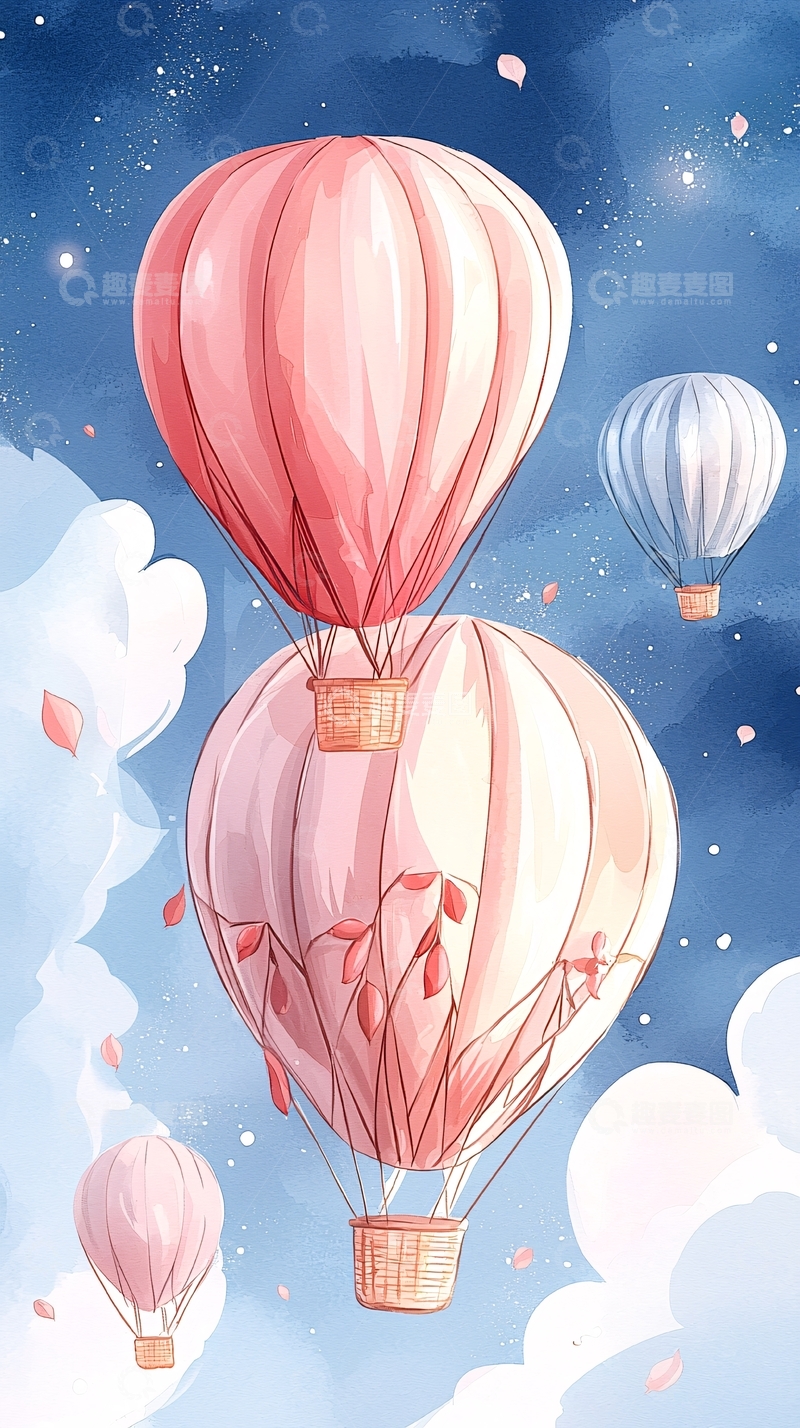 高清大图下载【趣麦麦图】粉色热气球梦幻天空