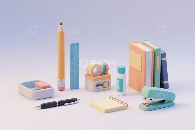 高清大图下载【趣麦麦图】学生用品3d卡通学习文具1