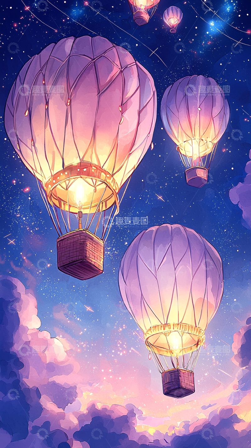 高清大图下载【趣麦麦图】夜空中的热气球