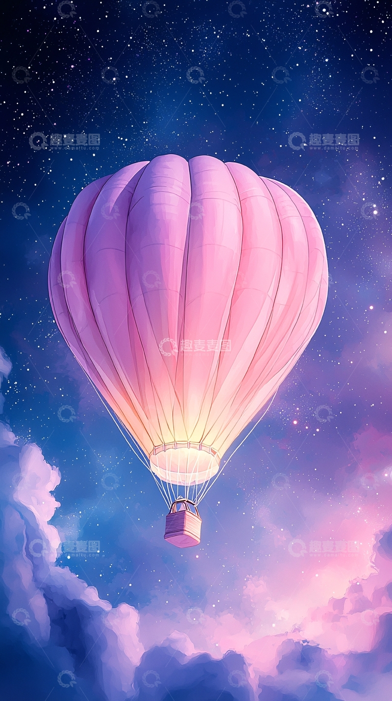 高清大图下载【趣麦麦图】梦幻热气球夜空飞行