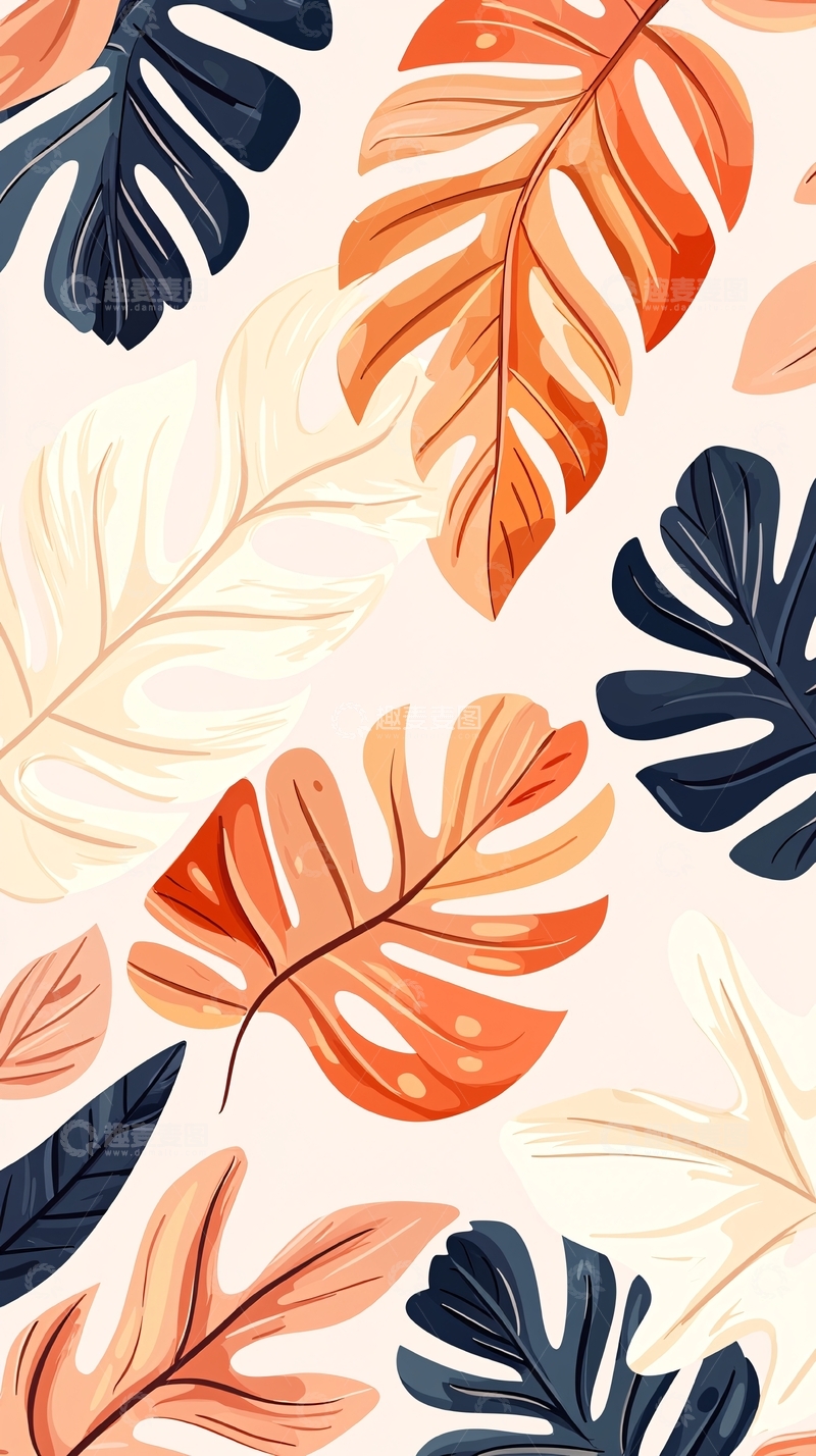 高清大图下载【趣麦麦图】热带植物叶子图案背景