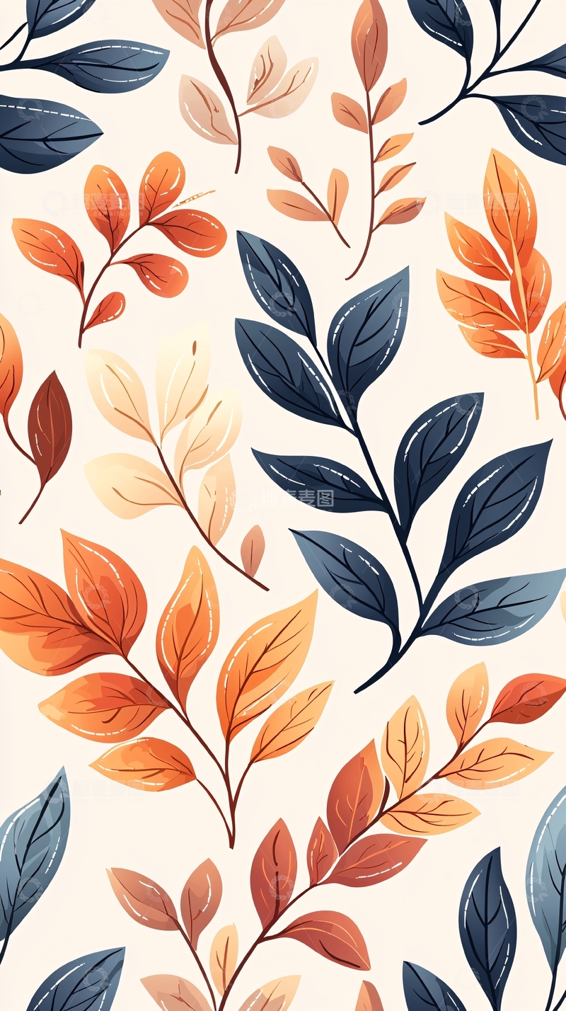 高清大图下载【趣麦麦图】秋叶渐变色插画背景图