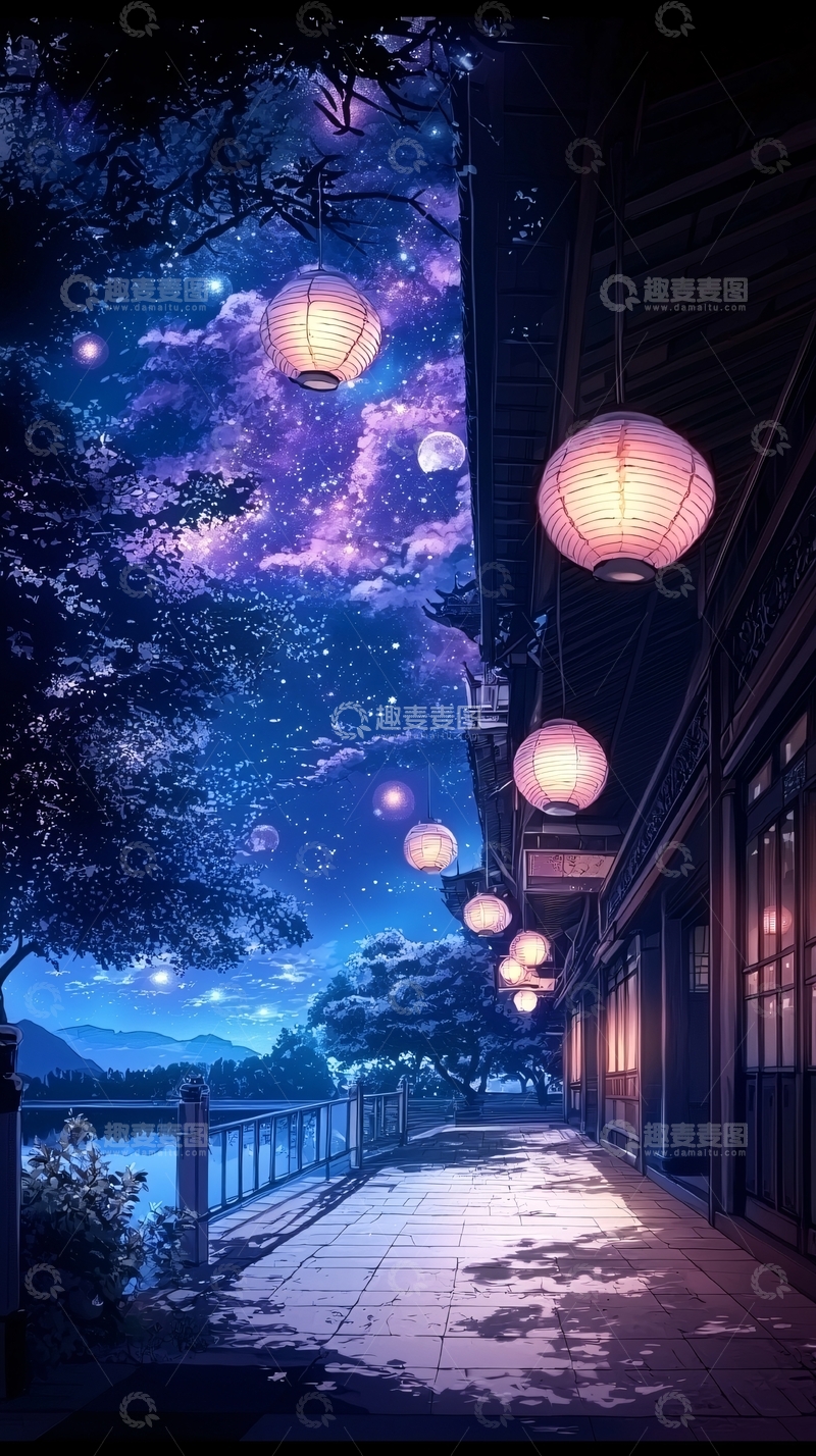 高清大图下载【趣麦麦图】夜色下的灯笼古街