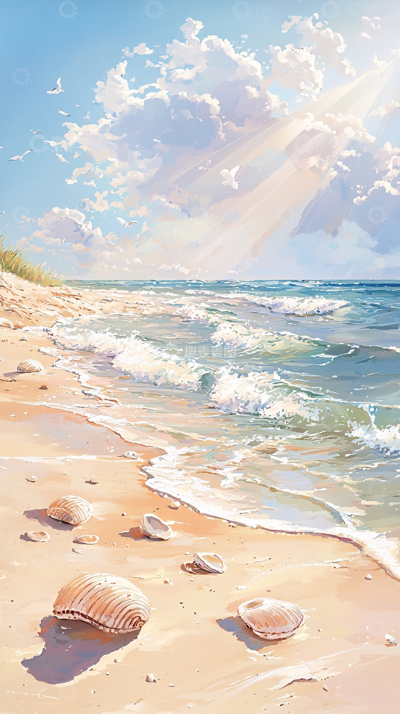 高清大图下载【趣麦麦图】阳光海滩贝壳风景