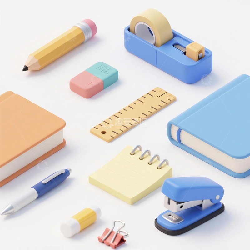 高清大图下载【趣麦麦图】学生用品3d卡通学习文具3