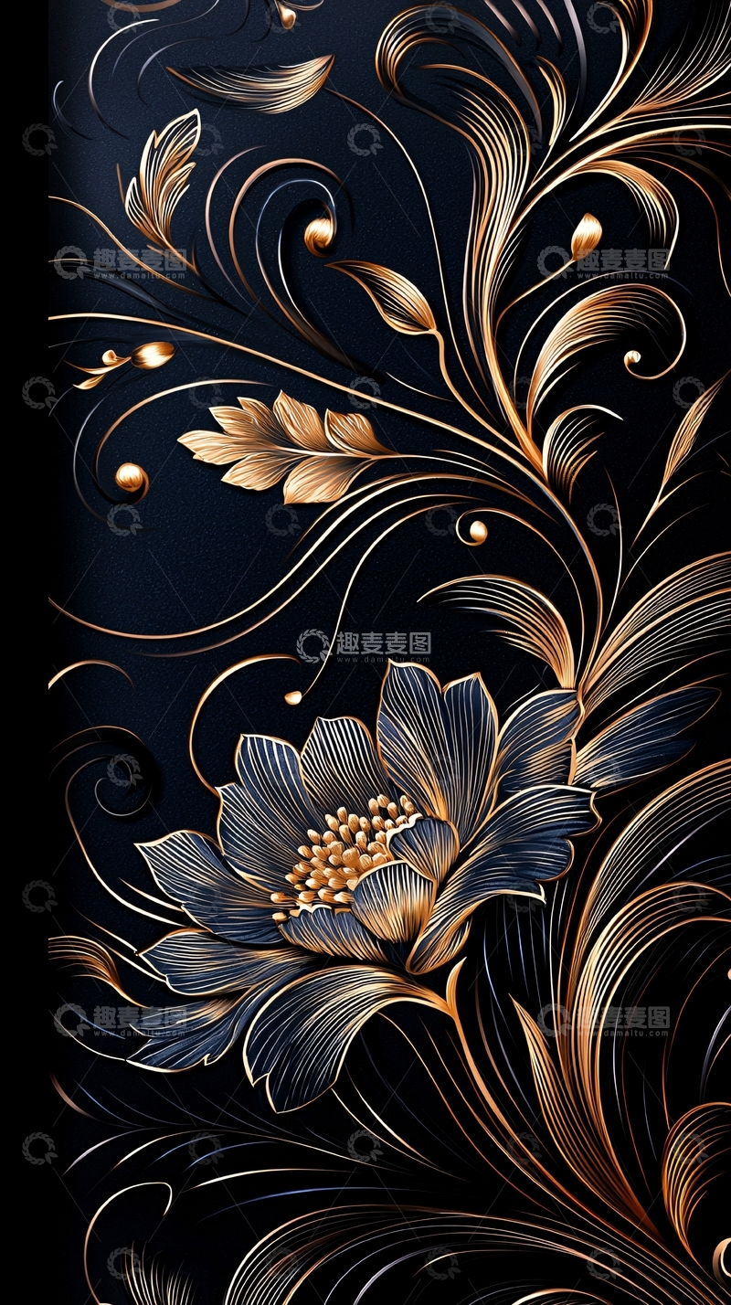 高清大图下载【趣麦麦图】金色花卉艺术图案背景