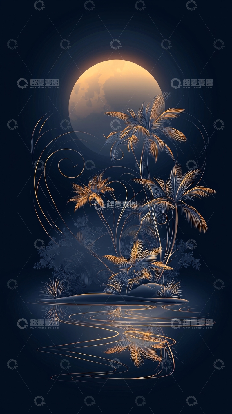 高清大图下载【趣麦麦图】月光下的热带岛屿