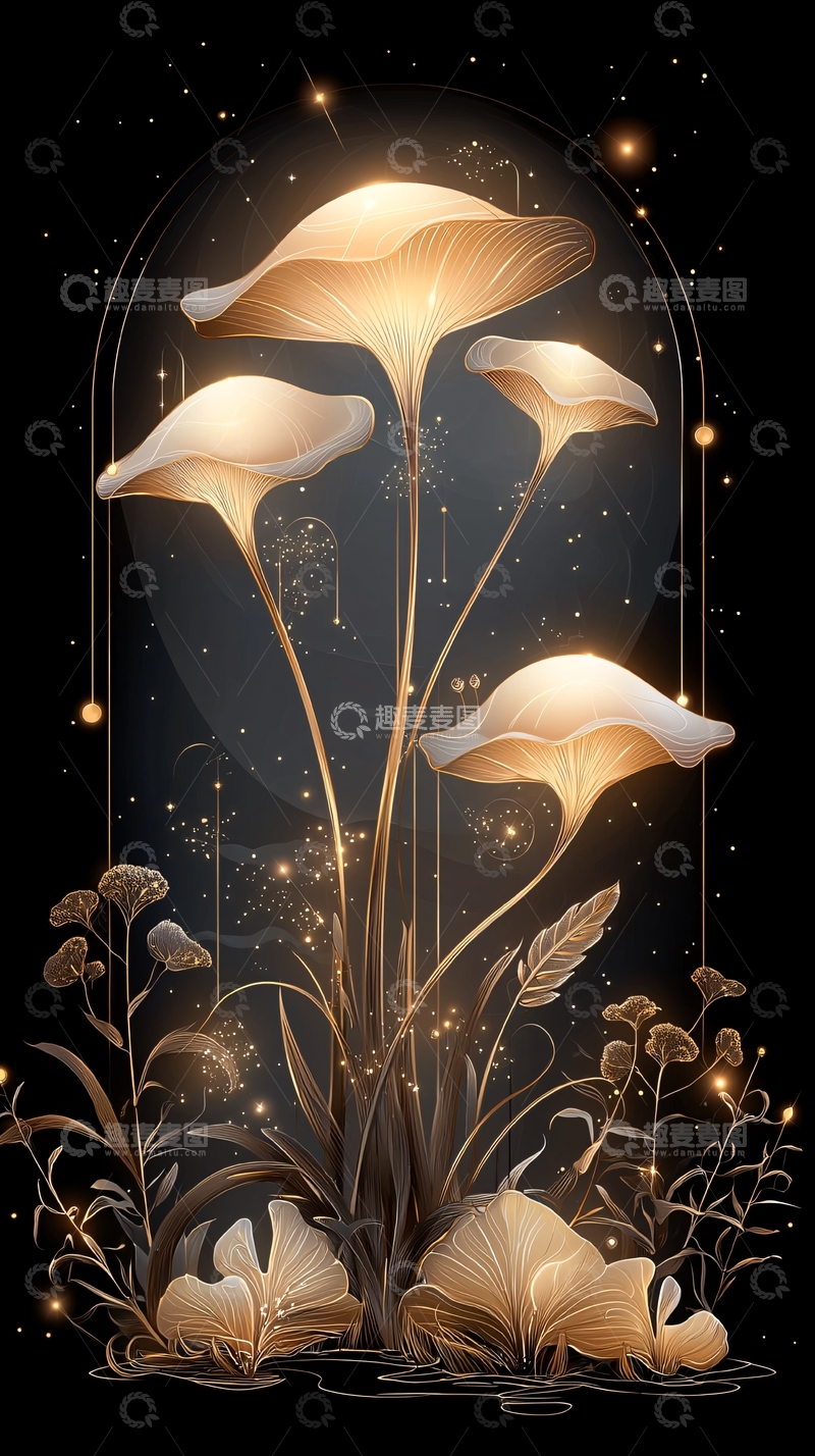 高清大图下载【趣麦麦图】梦幻蘑菇与星光夜景
