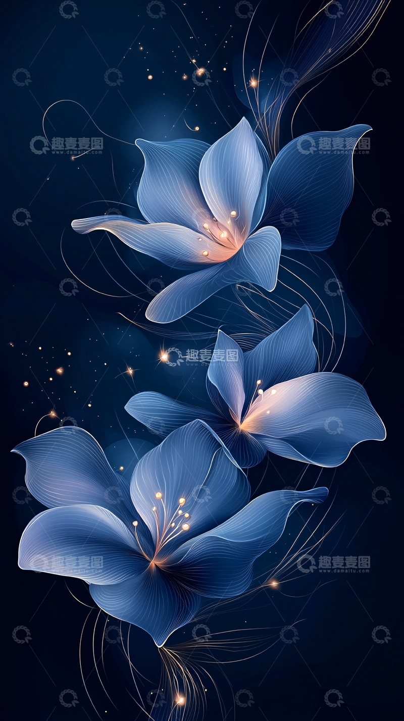 高清大图下载【趣麦麦图】梦幻蓝色花朵背景图