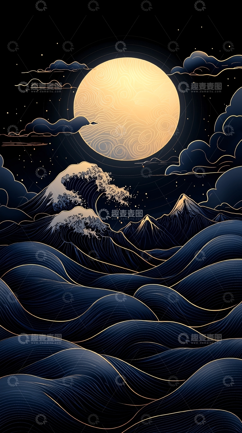 高清大图下载【趣麦麦图】夜空下的波涛汹涌