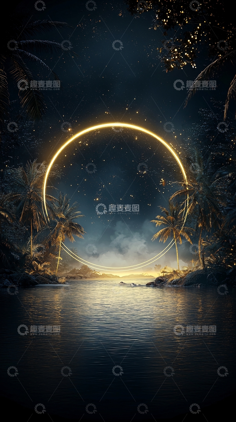 高清大图下载【趣麦麦图】梦幻夜景下的热带海滩