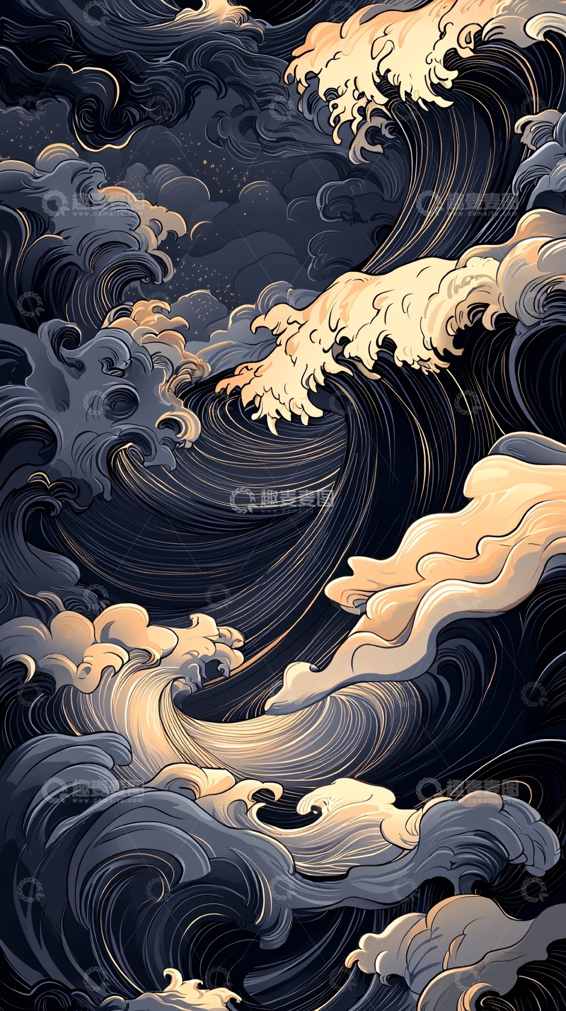 高清大图下载【趣麦麦图】夜海波涛汹涌