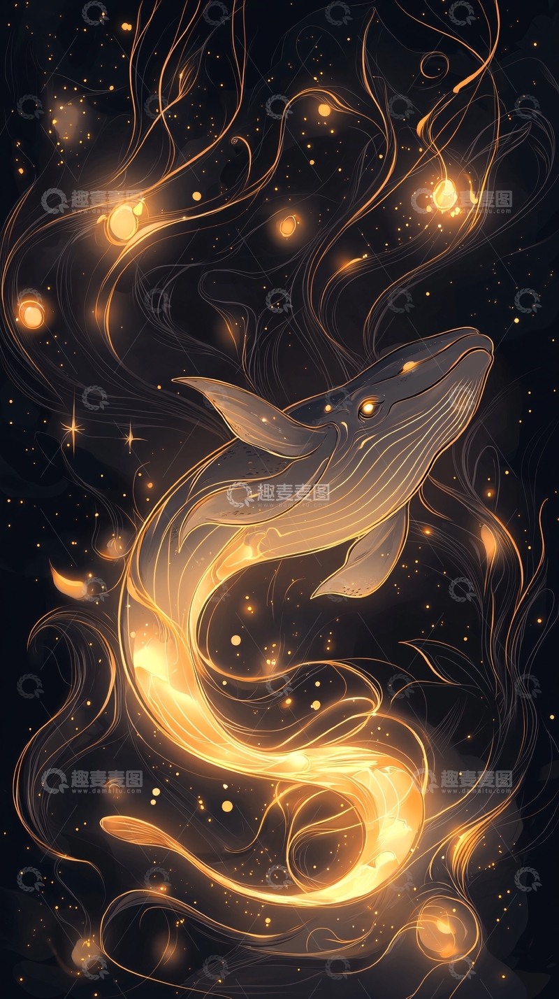 高清大图下载【趣麦麦图】梦幻鲸鱼与光之舞
